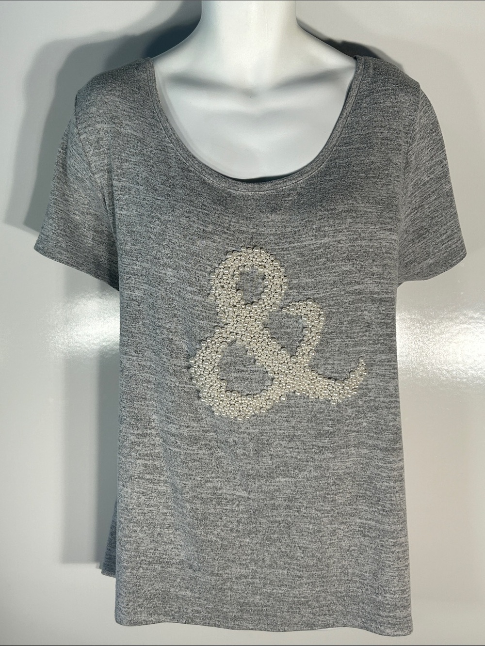Lane Bryant SZ 26/28 Gray Short Sleeve Tee Pearl Ampersand Tee Graphic Comfy